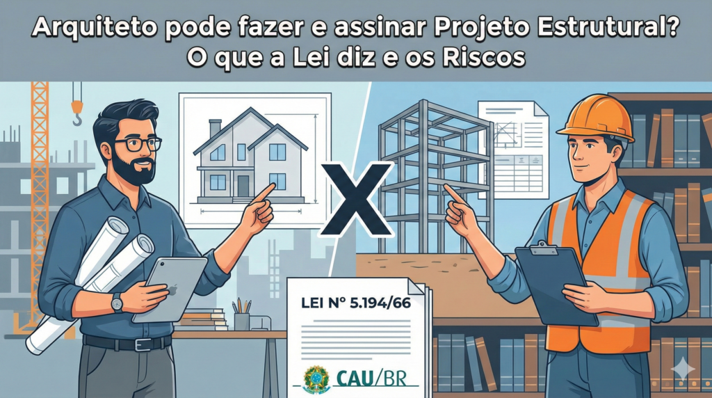 desenho de um engenheiro e um arquiteto com comparativos entre os dois em relação à projetos estruturais