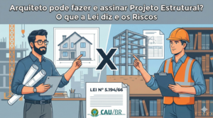 desenho de um engenheiro e um arquiteto com comparativos entre os dois em relação à projetos estruturais